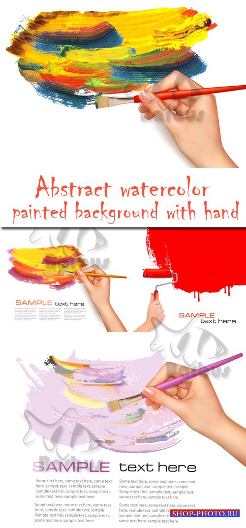 Abstract watercolor painted background with hand / Мазки краски и рука с ки ...