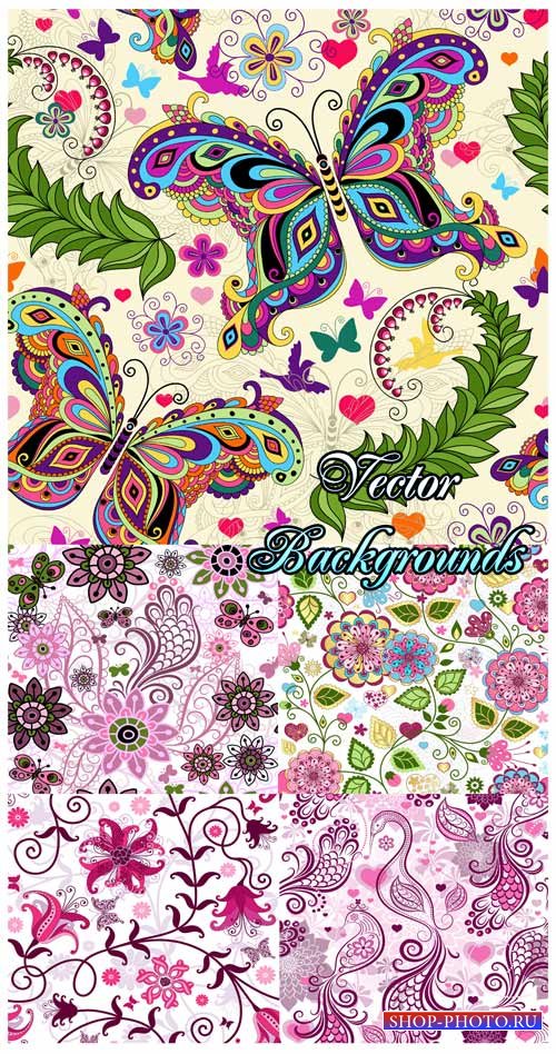 Фоны с чудесными бабочками, фоны с цветами и цветочными орнаментами - векто ...