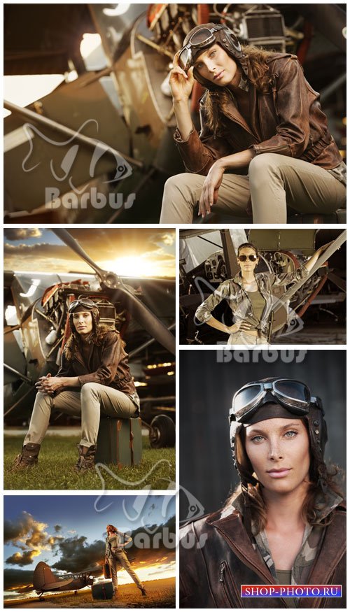 Girl pilot and plane / Девушка летчик и самолет  - Photo stock