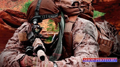 Шаблон для фотошопа  - Снайпер на позиции в горах