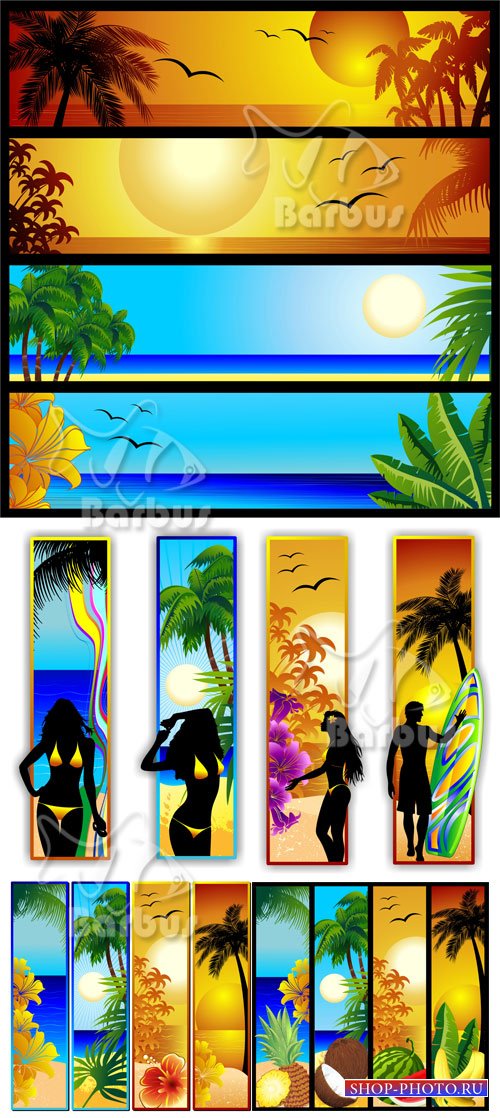 Tropical seascape and sunset banners / Банеры с тропическим пезажем и пляже ...