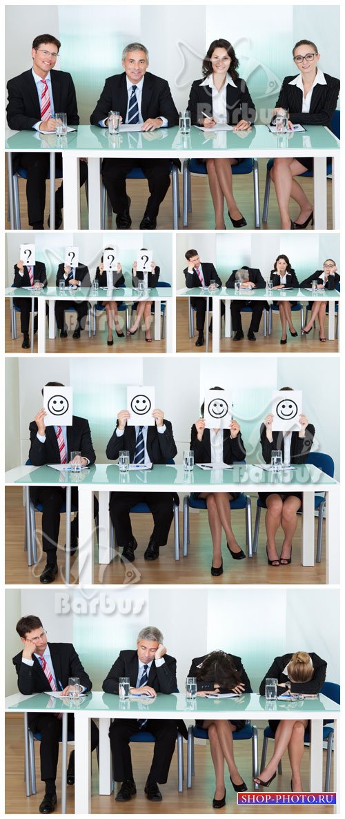 People in suits miss at a table / Люди в костюмах скучают за столом