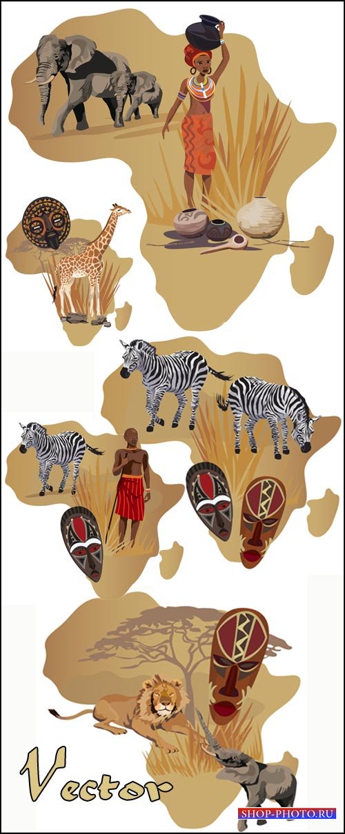 Африка, животные, жираф, слон, зебра / Africa, elephant, lion, giraffe, zeb ...