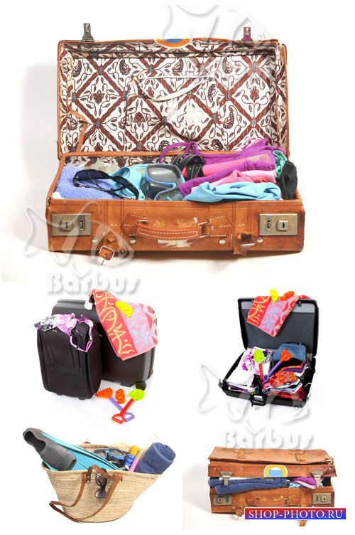Suitcase packed in holiday on a beach / Чемоданы собранные к отдыху на море