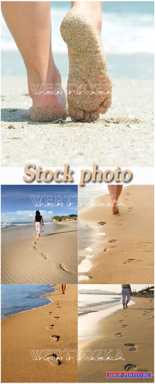 Следы на морском песке / Girl on the beach, footprints in the sand
