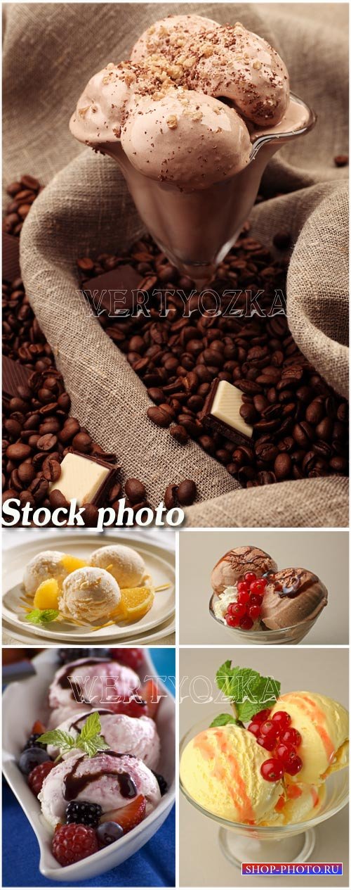 Мороженое, шоколадное, ванильное, фруктовое / Ice cream, chocolate, vanilla, fruit