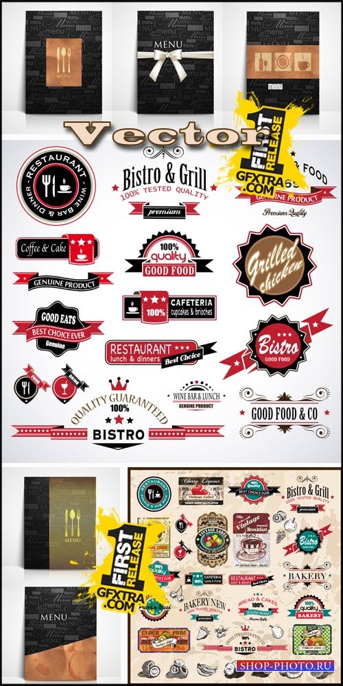 Ресторанное меню, этикетки в векторе / Restaurant menus, labels vector