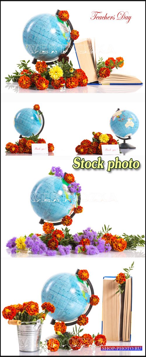 Глобус с цветами  / Globe with flowers - Raster clipart