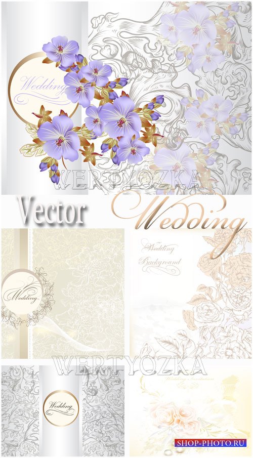 Свадебные фоны с цветами / Wedding backgrounds with flowers - vector clipar ...