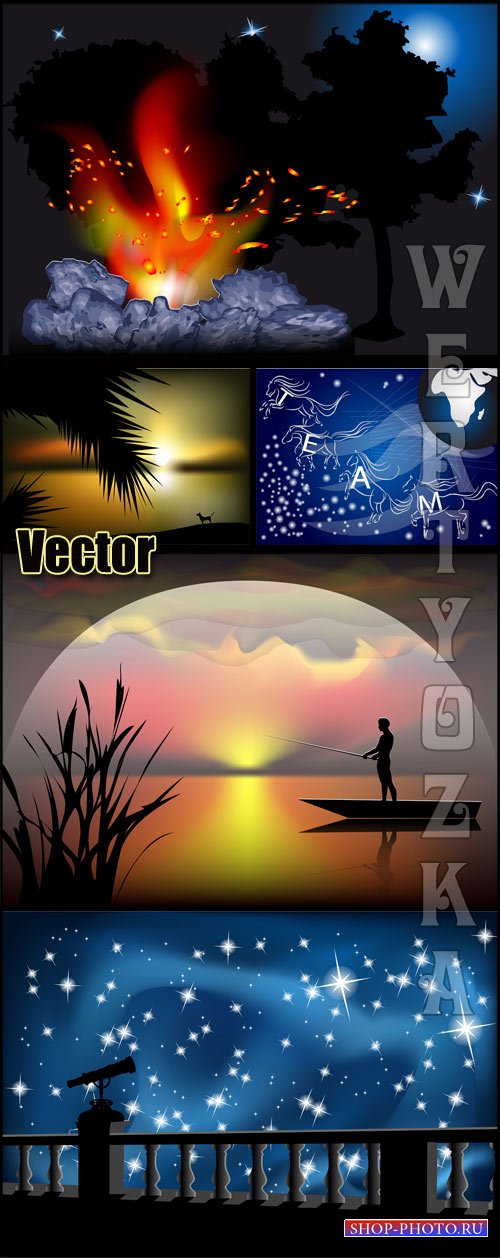 Ночные пейзажи  / Night landscape - vector clipart