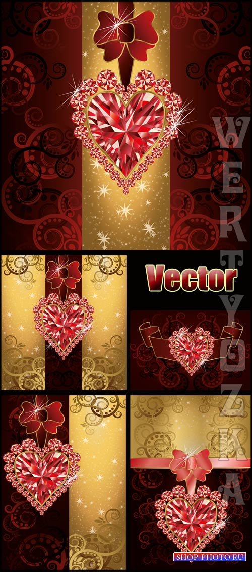 Векторные фоны с драгоценными сердечками / Vector backgrounds with precious ...