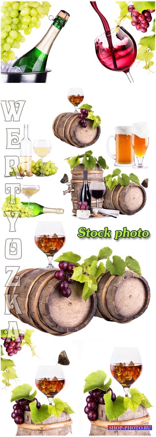 Вино, бочка с вином на белом фоне / Wine, barrel with wine on a white background - raster clipart