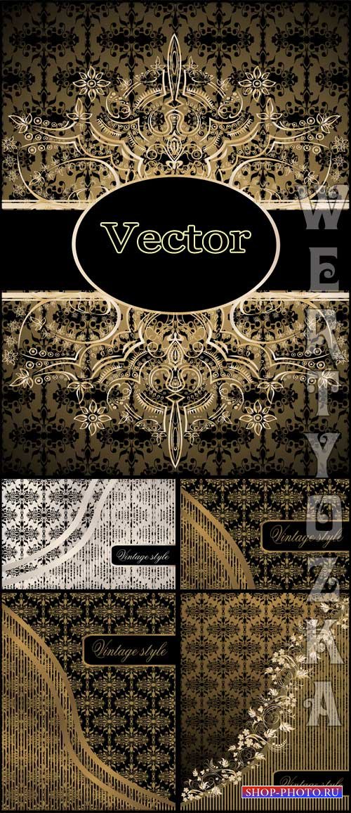 Винтажные векторные фоны с золотыми узорами / Vintage vector background wit ...