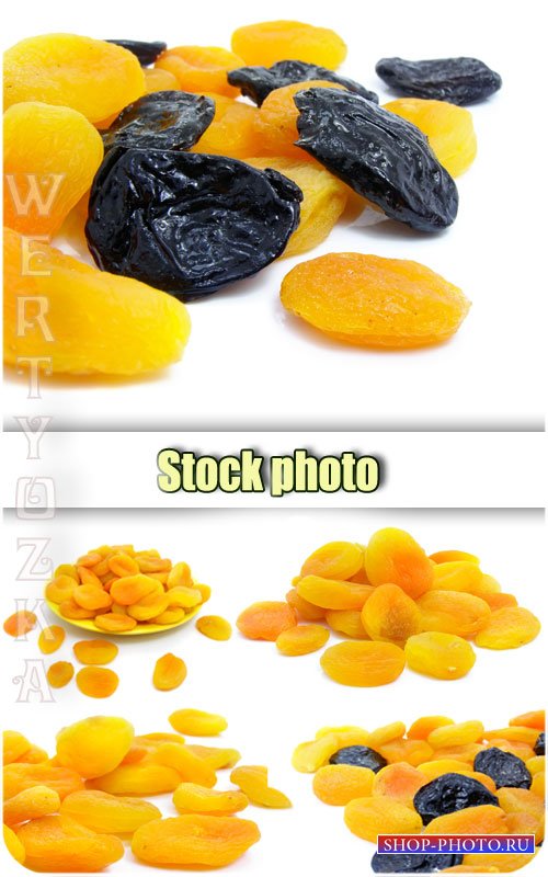 Курага с черносливом на белом фоне / Dried apricots, prunes - raster clipar ...