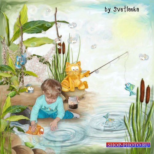 Детский скрап-комплект - История кота-рыболова 