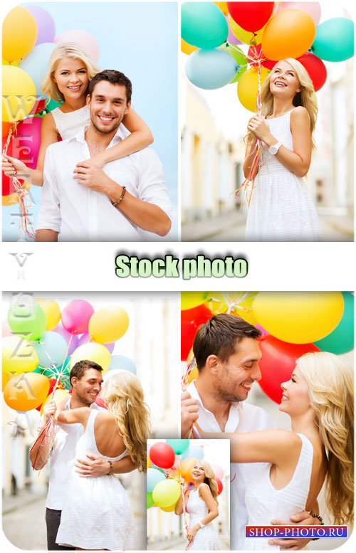 Пара с воздушными шариками / Couple with balloons - Raster clipart