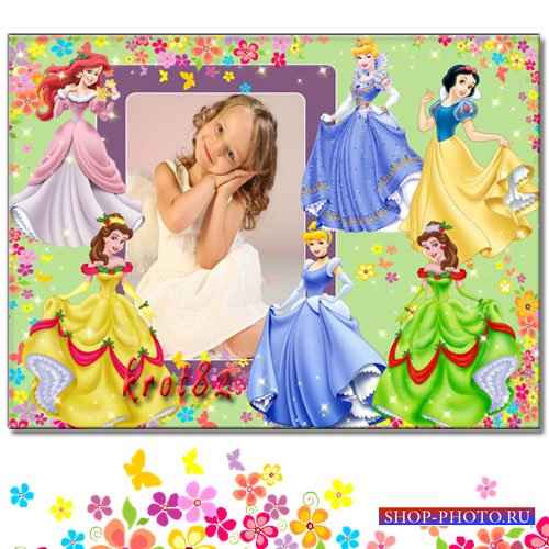 Фоторамка для девочки – В окружении диснеевских принцесс, Белоснежки и Ариэль