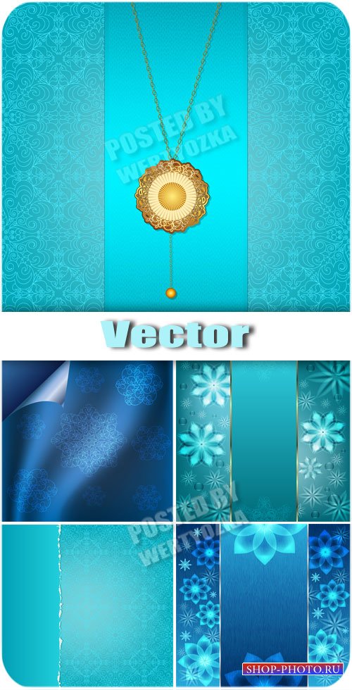 Синие и бирюзовые фоны / Blue and turquoise background with floral patterns ...