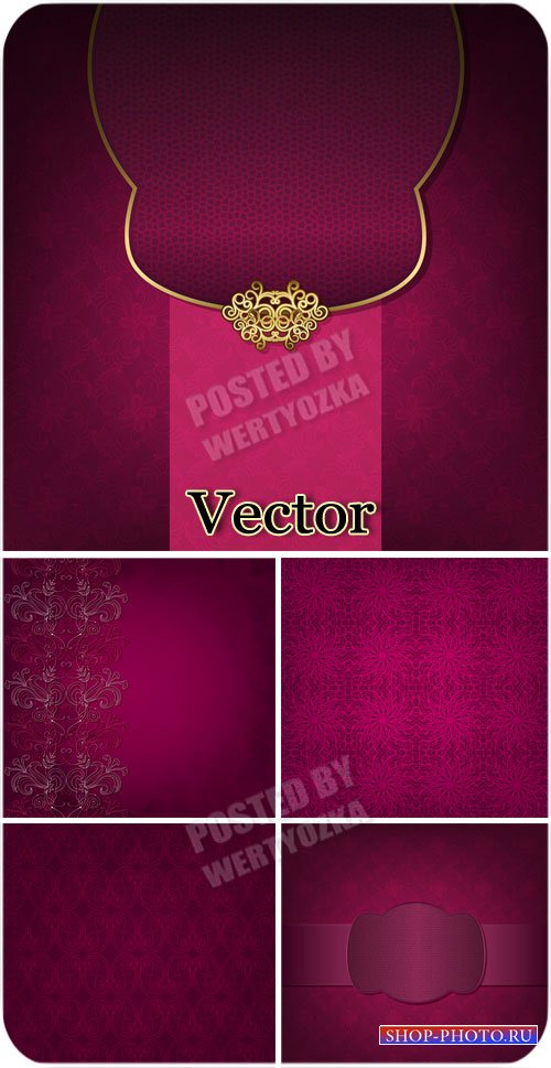 Розовые векторные фоны с узорами и золотым декором / Pink vector background ...