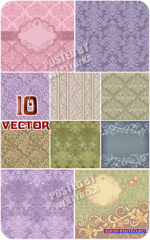 Коллекция векторных фонов с цветочным узором, узоры и орнаменты / Collectio ...