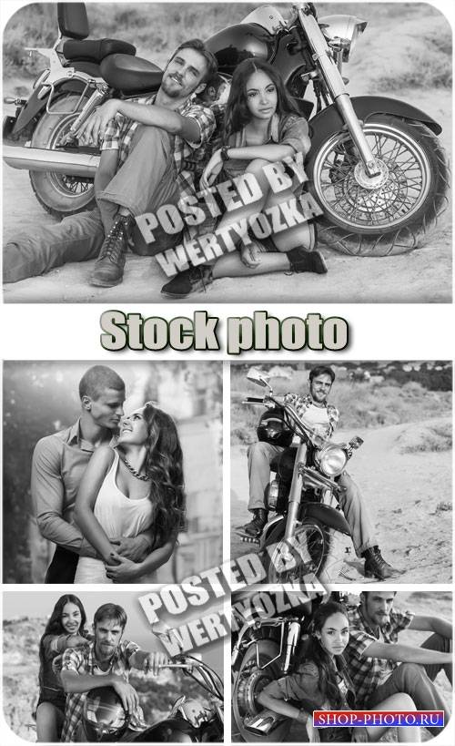 Парень и девушка на мотоцикле / Man and a girl on a motorcycle - stock phot ...