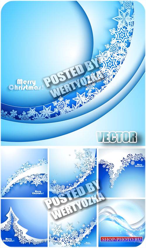 Зимние голубые фоны с белыми снежинками / Winter blue background - stock ve ...