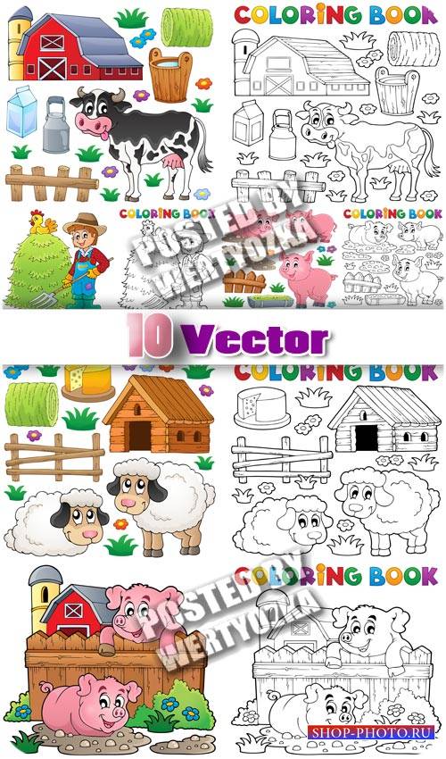 Раскраски для детей, домик в деревне, животные / Coloring pages for kids -  ...