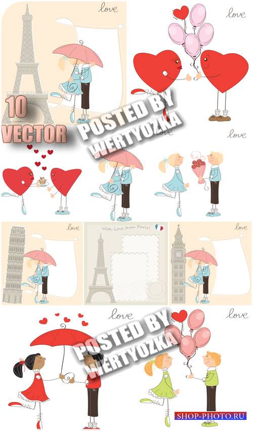 Романтическая пара и эйфелева башня / Romantic couple and the Eiffel Tower - stock vector