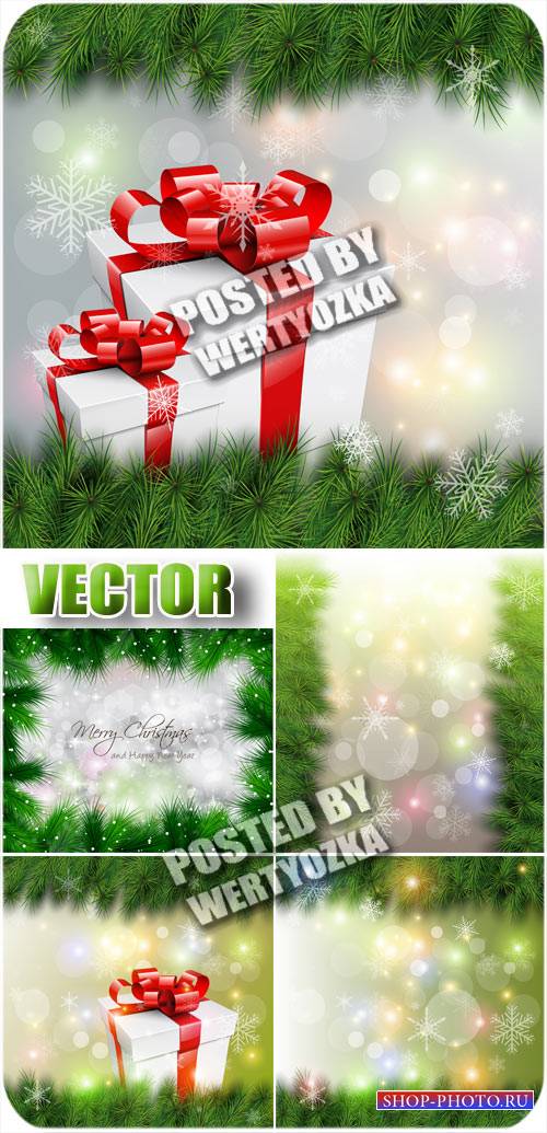 Новогодние фоны с подарками и елкой / Christmas background - stock vector