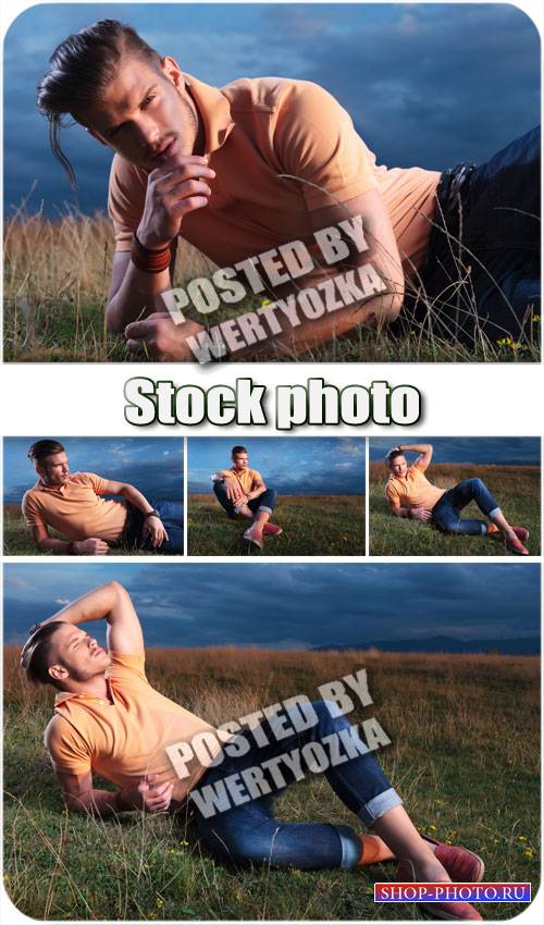 Мужчина на зеленом лугу / Man on a green meadow - stock photos