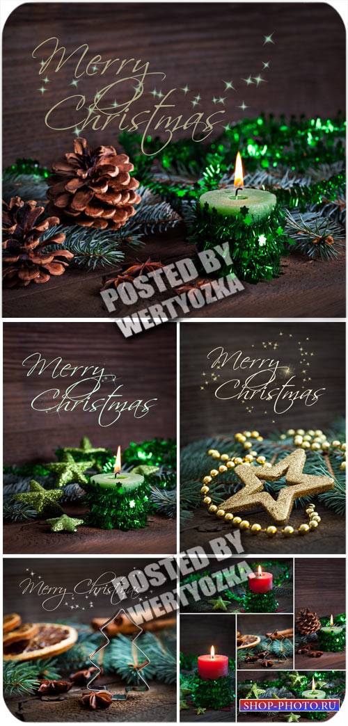 Рождественские фоны с елкой, шишками и свечами / Christmas background - sto ...