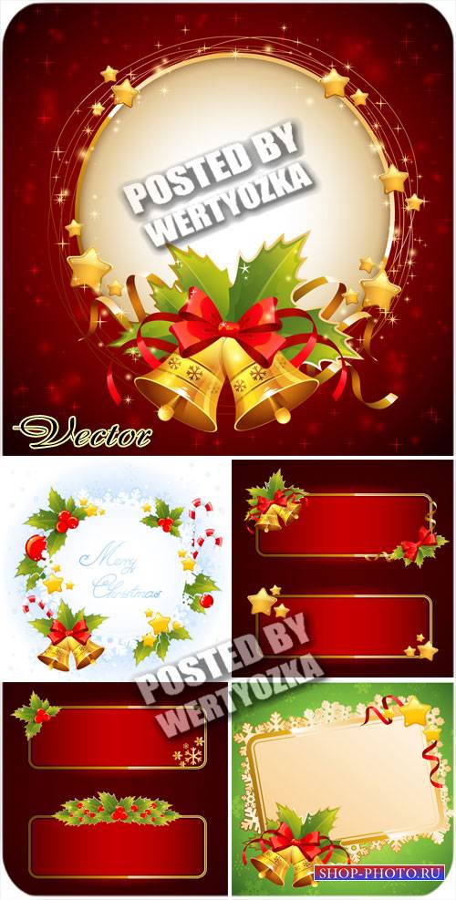 Новогодние фоны с колокольчиками и звездочками / Christmas background with bells - stock vector