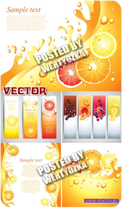 Баннеры, фоны с фруктами, цитрусовые / Banners, backgrounds with fruits - stock vector