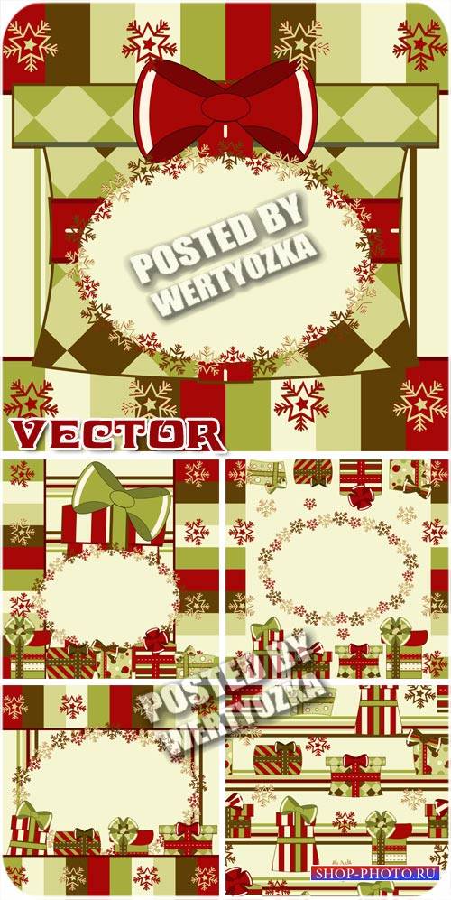 Новогодние векторные фоны в красных и зеленых тонах / Christmas vector back ...
