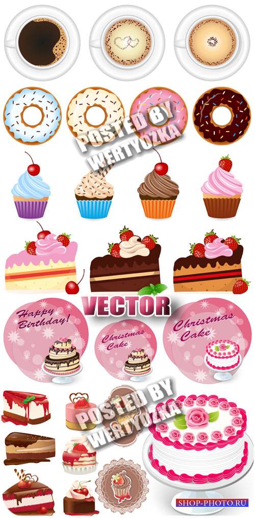 Торты и кексы / Cakes and cupcakes - stock vector