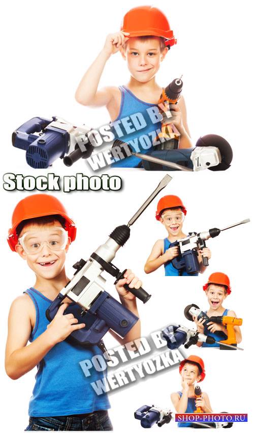 Строитель, мальчик с инструментами / Builder, a boy with tools - stock photos