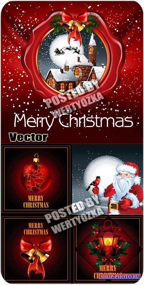 Красные векторные фоны с рождественскими элементами / Red vector background ...