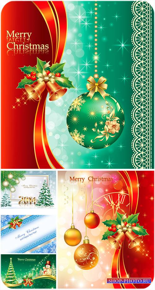Рождественский вектор, елка, шары и колокольчики