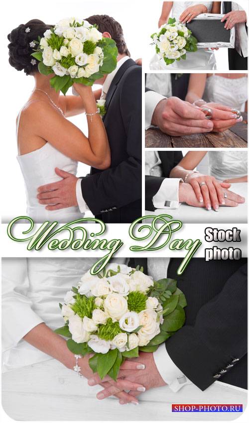 Свадьба, жених и невеста с букетом - сток фото