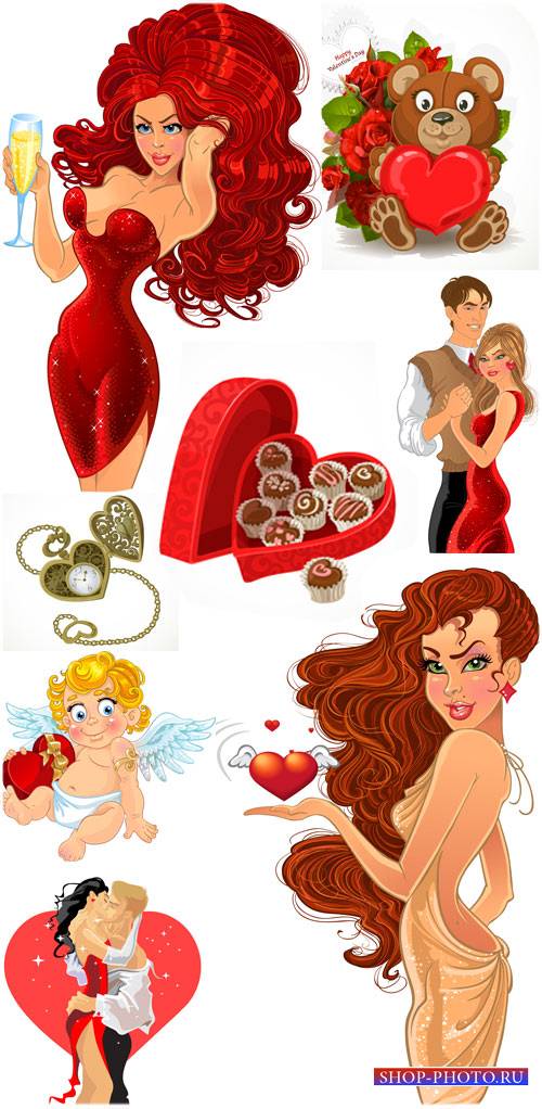 День святого Валентина в векторе, ангелочки, влюбленные пары