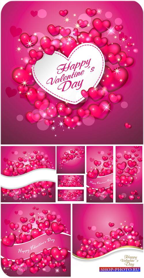С днем святого Валентина, сердечки, розовые векторные фоны