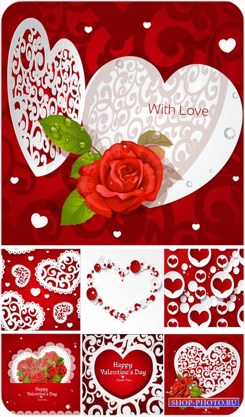С днем святого валентина, сердечки и красные розы - вектор