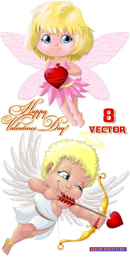 Ангелы, животные с сердцем, День святого Валентина - вектор
