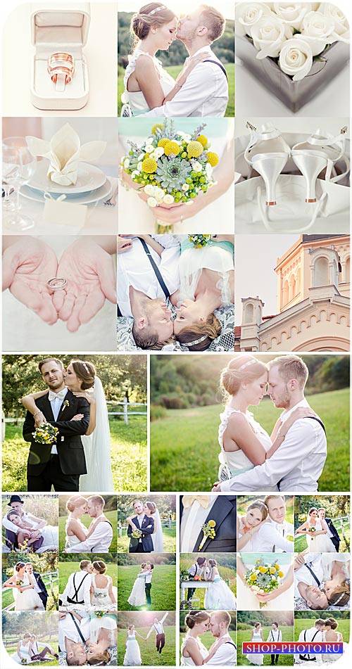 Свадебный коллаж, жених и невеста, цветы, обручальные кольца
