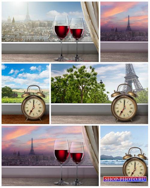 Романтичный вид за окном, париж - сток фото