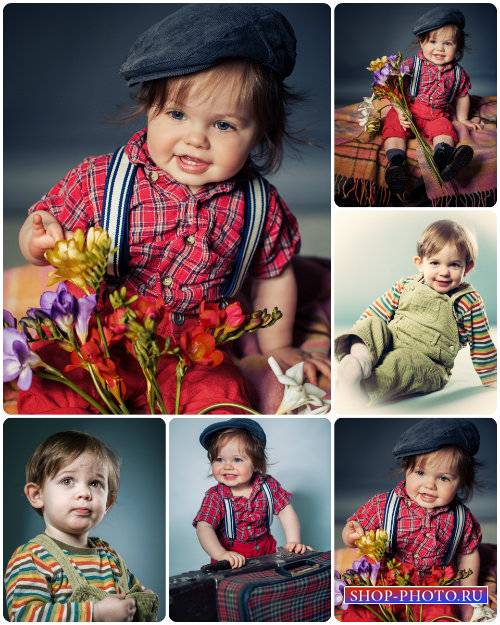Маленькие дети,мальчик с цветами / Little children, boy with flowers - Stoc ...