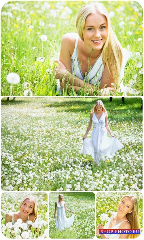 Девушка с одуванчиками / Girl with dandelions - Stock photo