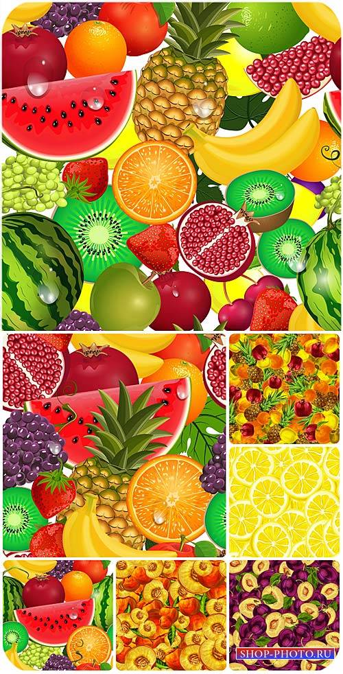 Векторные фоны с фруктами и ягодами / Vector backgrounds with fruits and be ...