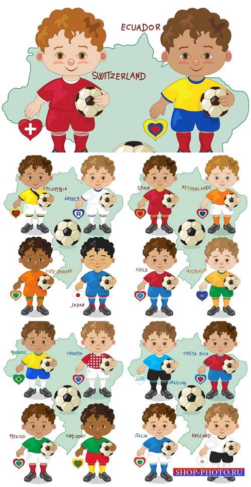 Детские футбольные команды разных стран мира, вектор / Youth football teams ...