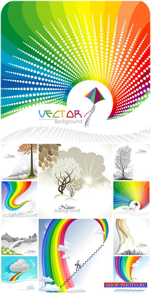 Природные и радужные фоны в векторе / Natural and bright backgrounds vector